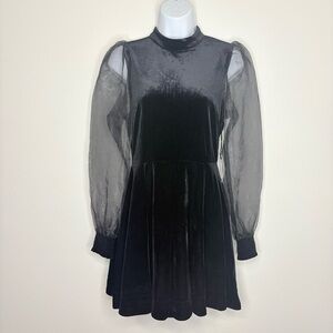 NWT Astr LBD Velvet Mini Dress Sheer Puff Sleeves SzXS Party Dark Romantic